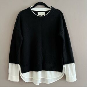 Brochu Walker Looker Crew Neck Layered Sweater Wool Cashmere Pullover Black Sz S